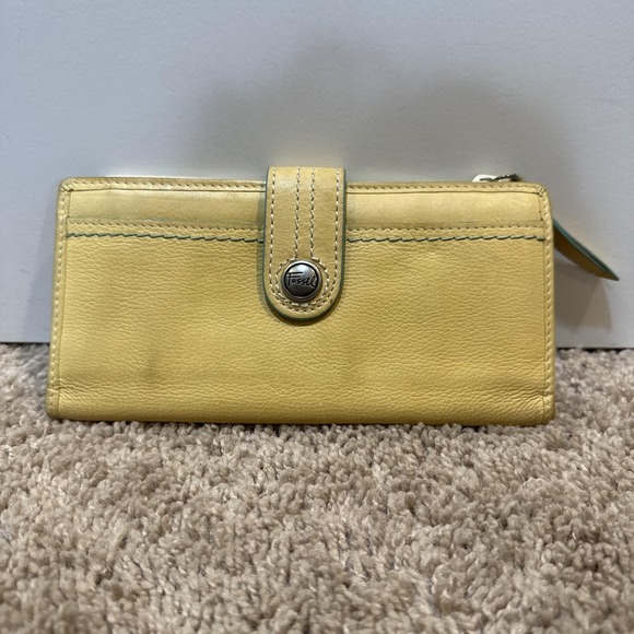 Fossil Wallet Womens Yellow Leather Continental Checkbook Snap Zip ID Window - Picture 1 of 7